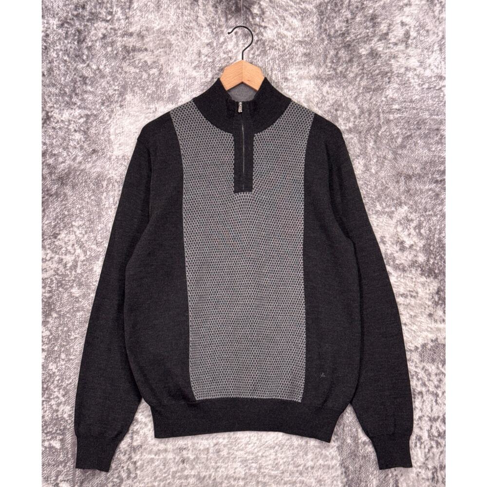 Isaia Napoli 1/4 Zip Sweater XL Mens Wool Knit Color Block Pullover